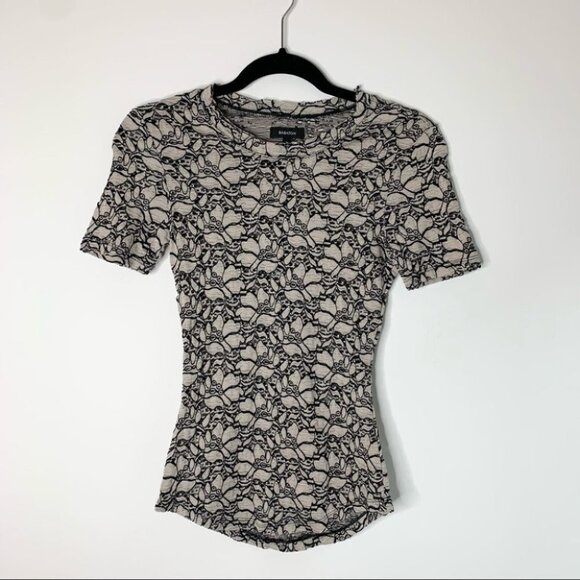Aritzia Babaton Floral Lace T-shirt Blouse Fitted Bodycon Black Taupe Size  XS - Picture 5 of 15